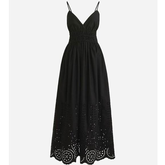 J. Crew Dresses & Skirts - J.Crew Eyelet Midi Dress Black Smocked Waist Size 6